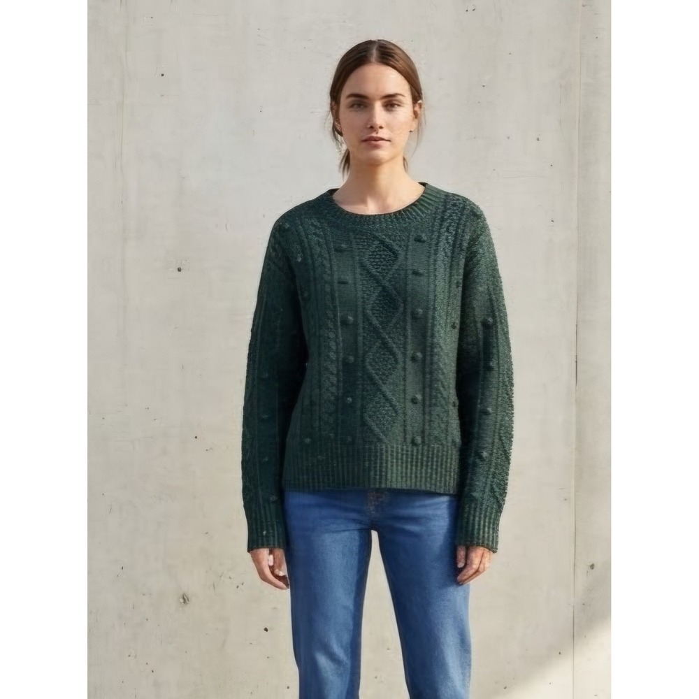 Old Navy Green Cable Knit Popcorn Texture Wool Blend Crewneck Sweater M